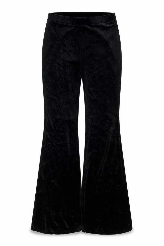 Monki Women Black S Velvet Flared Elastic Waist Trousers