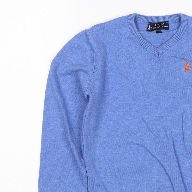 Polo Ralph Lauren Boys Blue V-Neck Cotton Logo Pullover Jumper M