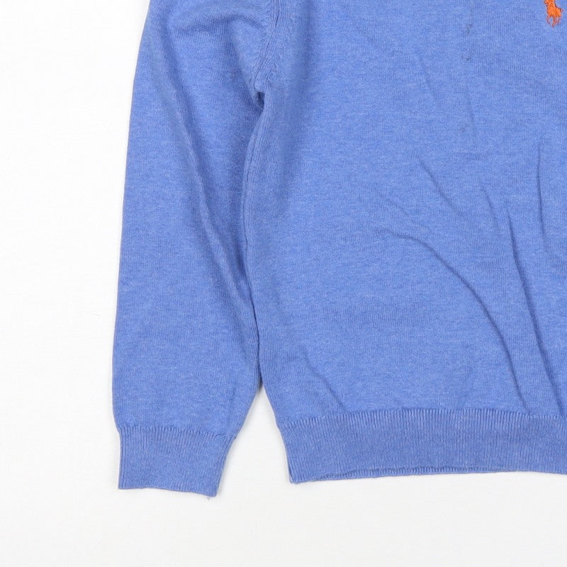 Polo Ralph Lauren Boys Blue V-Neck Cotton Logo Pullover Jumper M