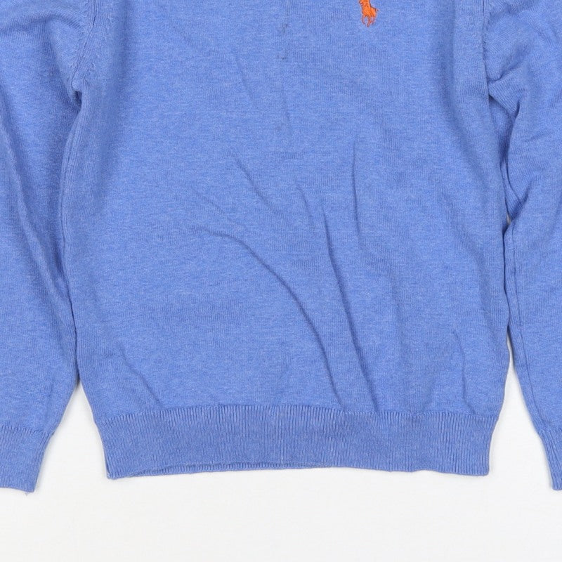 Polo Ralph Lauren Boys Blue V-Neck Cotton Logo Pullover Jumper M