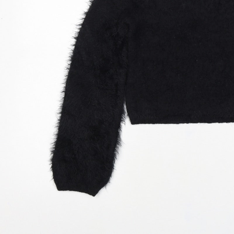 Hollister Women’s Black S V-Neck Fuzzy Knit Pullover Jumper