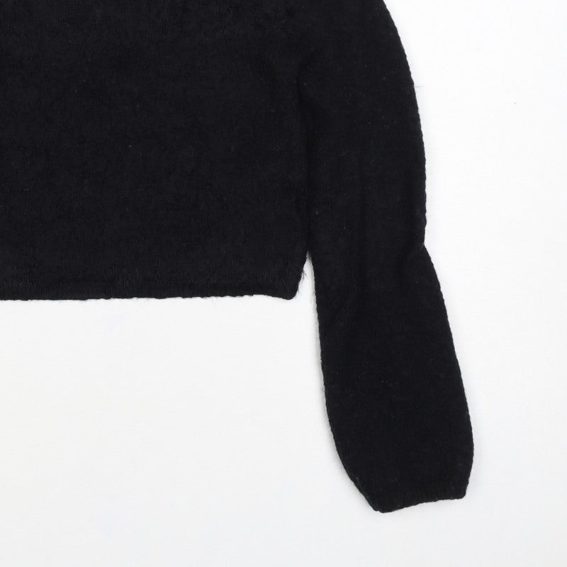 Hollister Women’s Black S V-Neck Fuzzy Knit Pullover Jumper