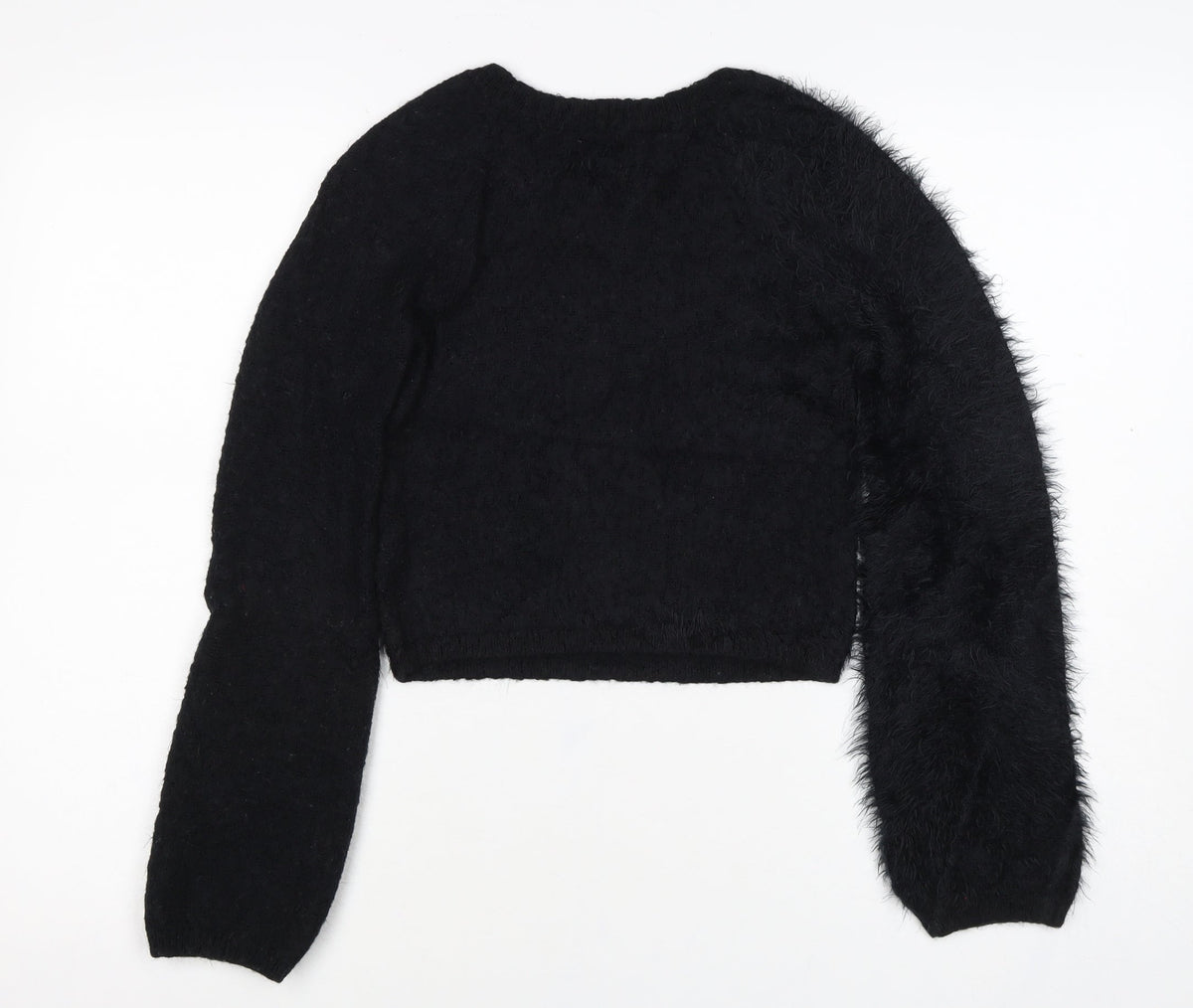 Hollister Women’s Black S V-Neck Fuzzy Knit Pullover Jumper