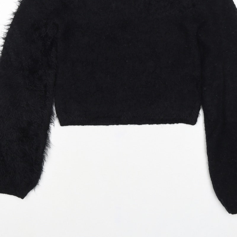 Hollister Women’s Black S V-Neck Fuzzy Knit Pullover Jumper