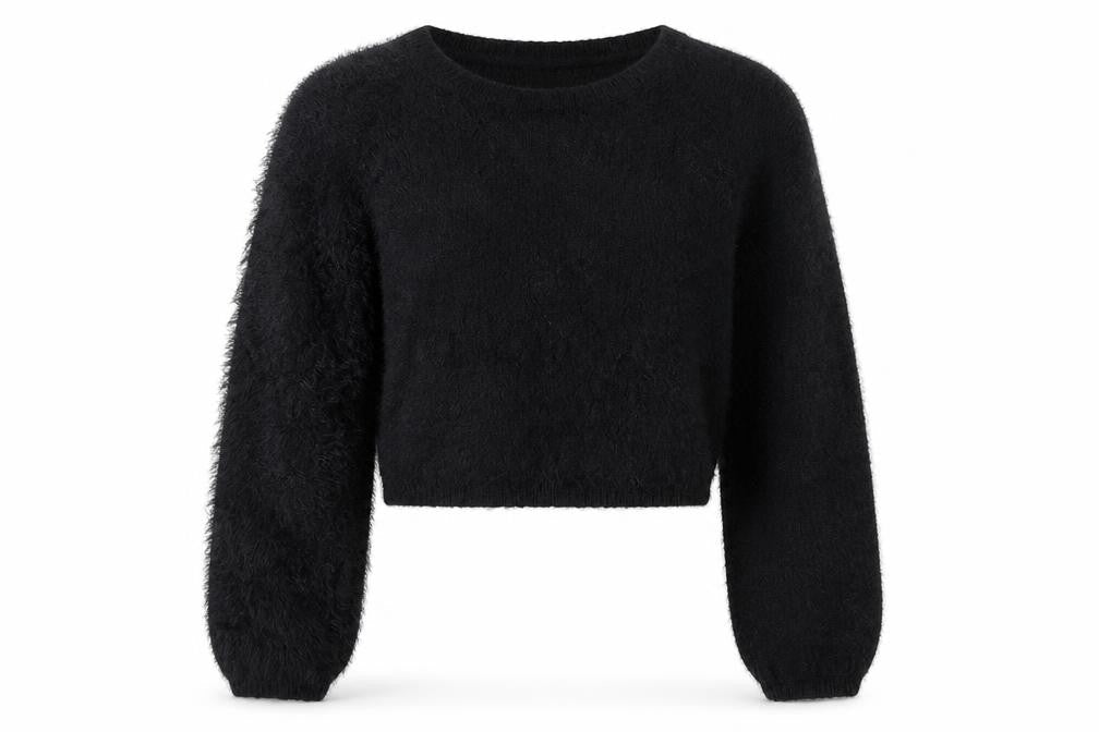 Hollister Women’s Black S V-Neck Fuzzy Knit Pullover Jumper