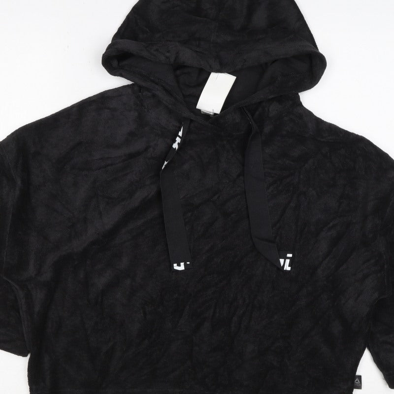 Reebok Women's Black XS Hooded Pullover Fleece Logo Sweatshirt