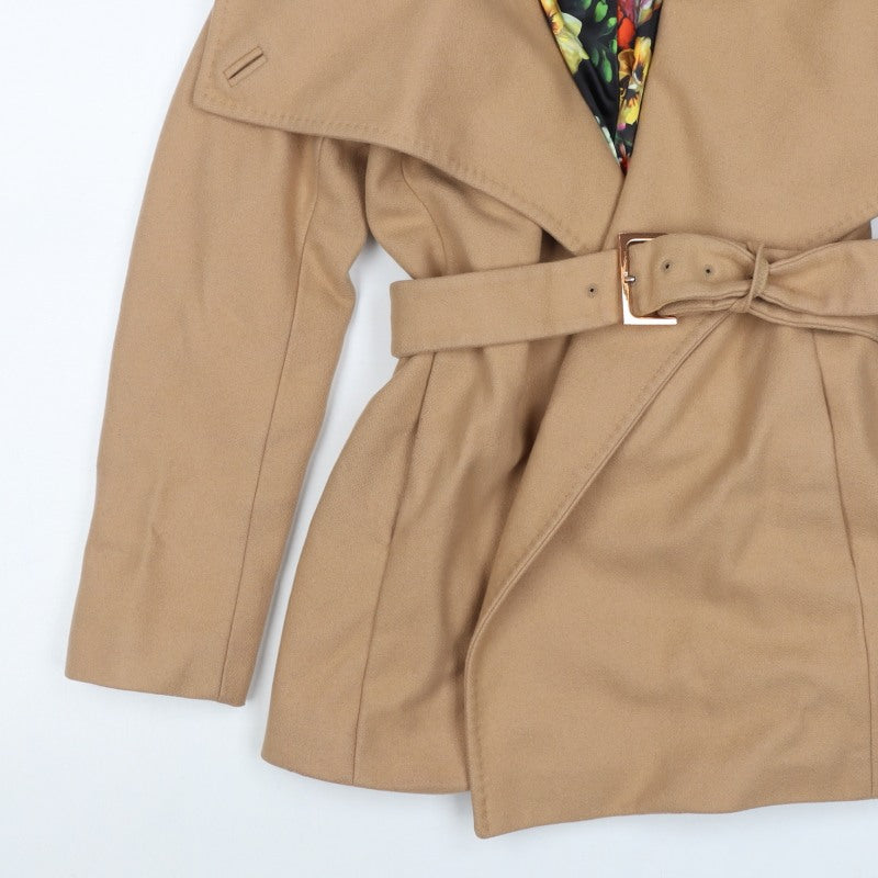 Ted Baker Women Beige UK 10 Wool Cashmere Belted Wrap Coat