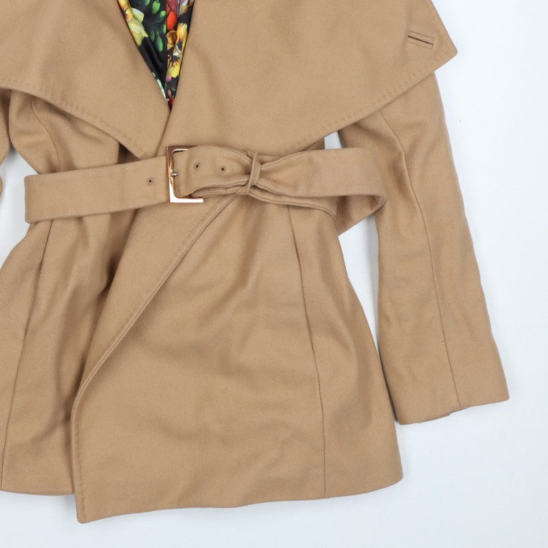 Ted Baker Women Beige UK 10 Wool Cashmere Belted Wrap Coat