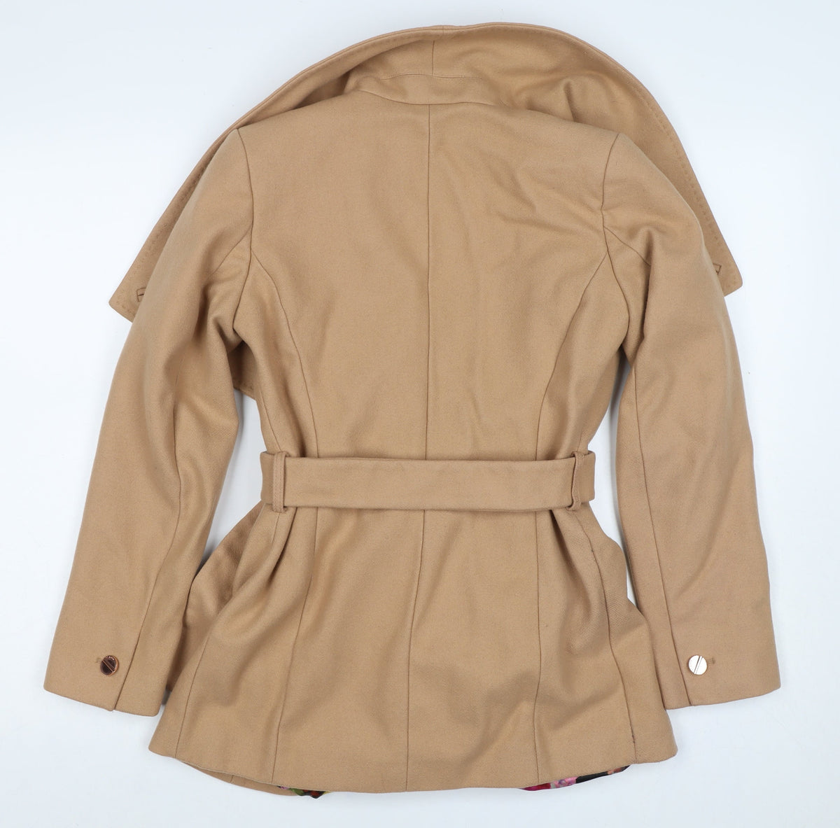 Ted Baker Women Beige UK 10 Wool Cashmere Belted Wrap Coat