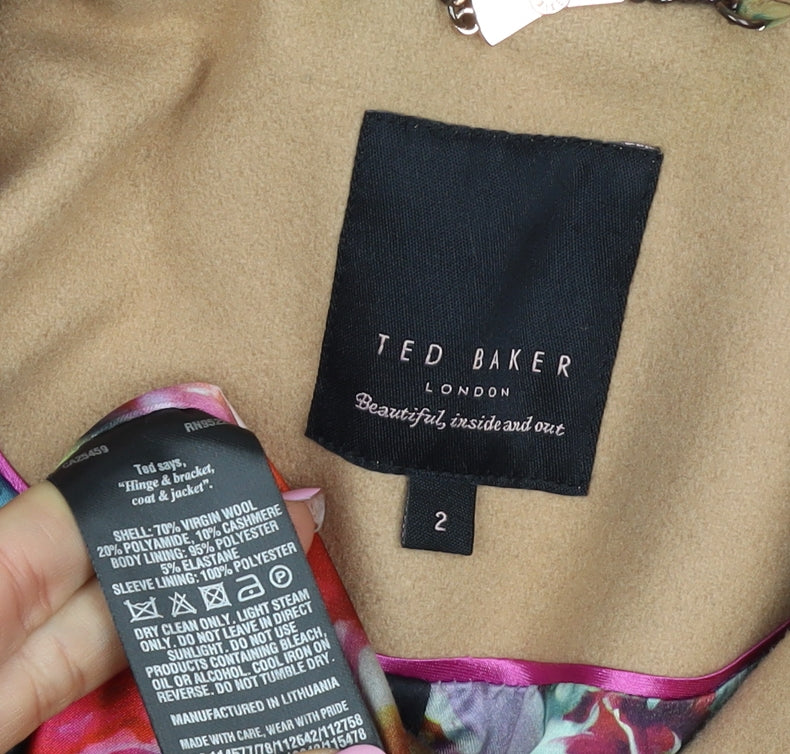 Ted Baker Women Beige UK 10 Wool Cashmere Belted Wrap Coat