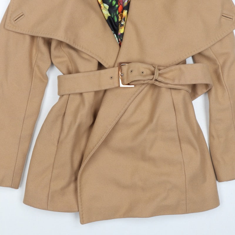 Ted Baker Women Beige UK 10 Wool Cashmere Belted Wrap Coat