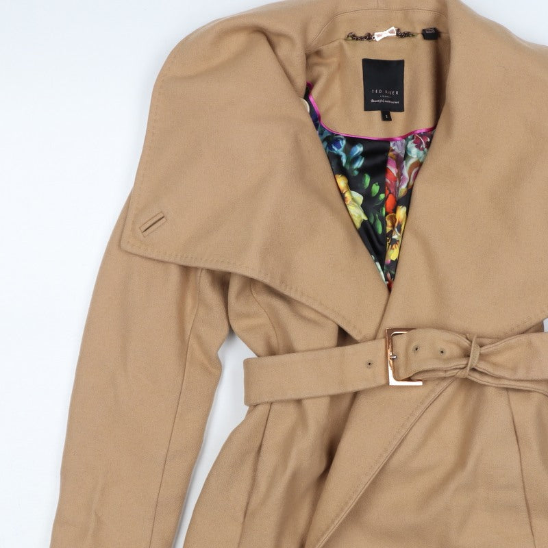 Ted Baker Women Beige UK 10 Wool Cashmere Belted Wrap Coat