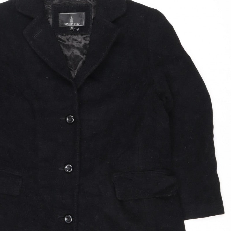London Fog Women's Black UK 10 Petite Wool Long Button Overcoat