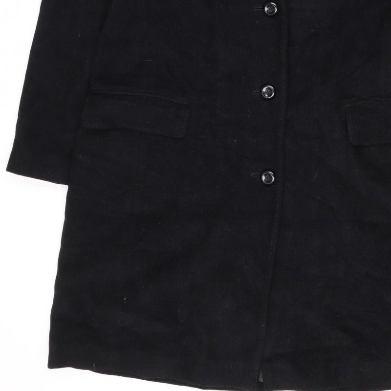London Fog Women's Black UK 10 Petite Wool Long Button Overcoat