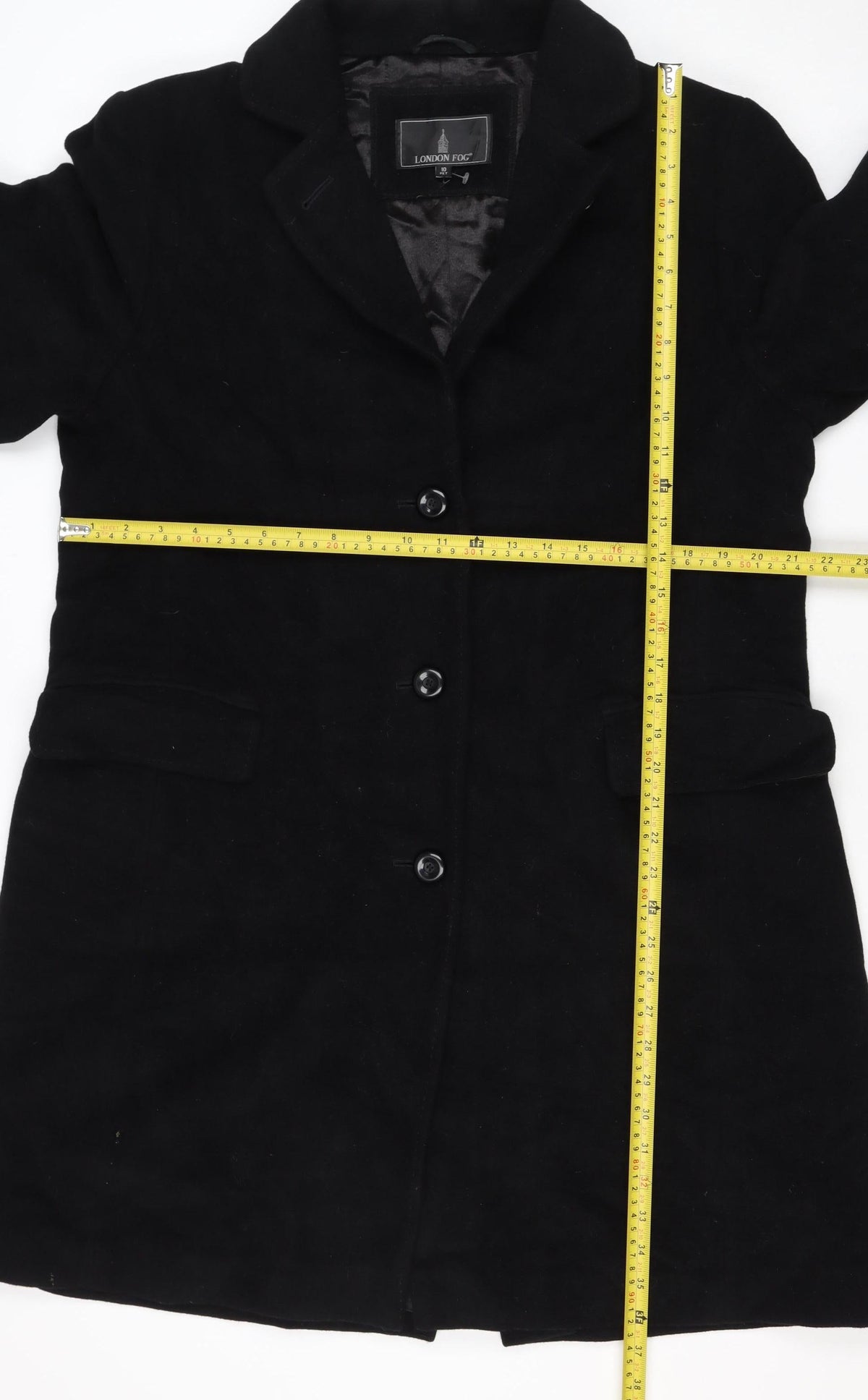London Fog Women's Black UK 10 Petite Wool Long Button Overcoat