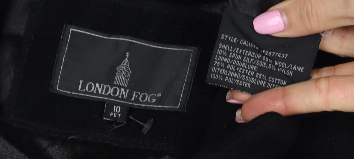 London Fog Women's Black UK 10 Petite Wool Long Button Overcoat