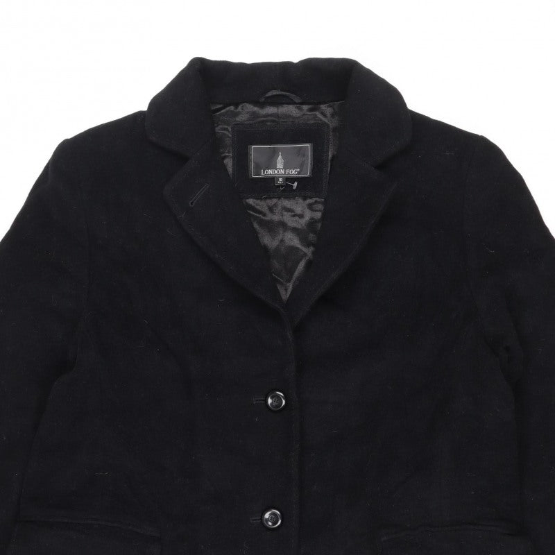 London Fog Women's Black UK 10 Petite Wool Long Button Overcoat