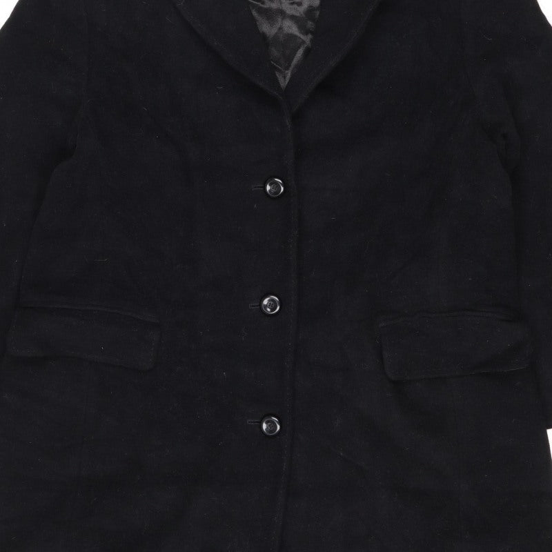 London Fog Women's Black UK 10 Petite Wool Long Button Overcoat