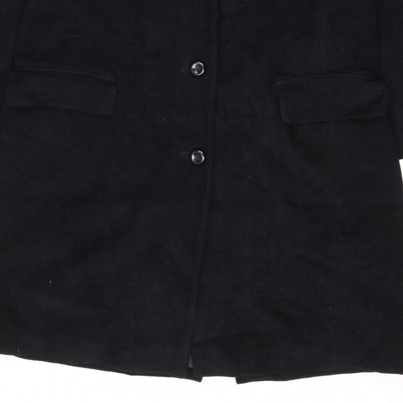 London Fog Women's Black UK 10 Petite Wool Long Button Overcoat