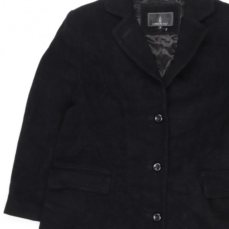 London Fog Women's Black UK 10 Petite Wool Long Button Overcoat