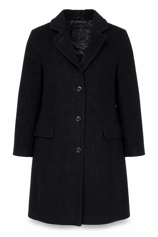 London Fog Women's Black UK 10 Petite Wool Long Button Overcoat