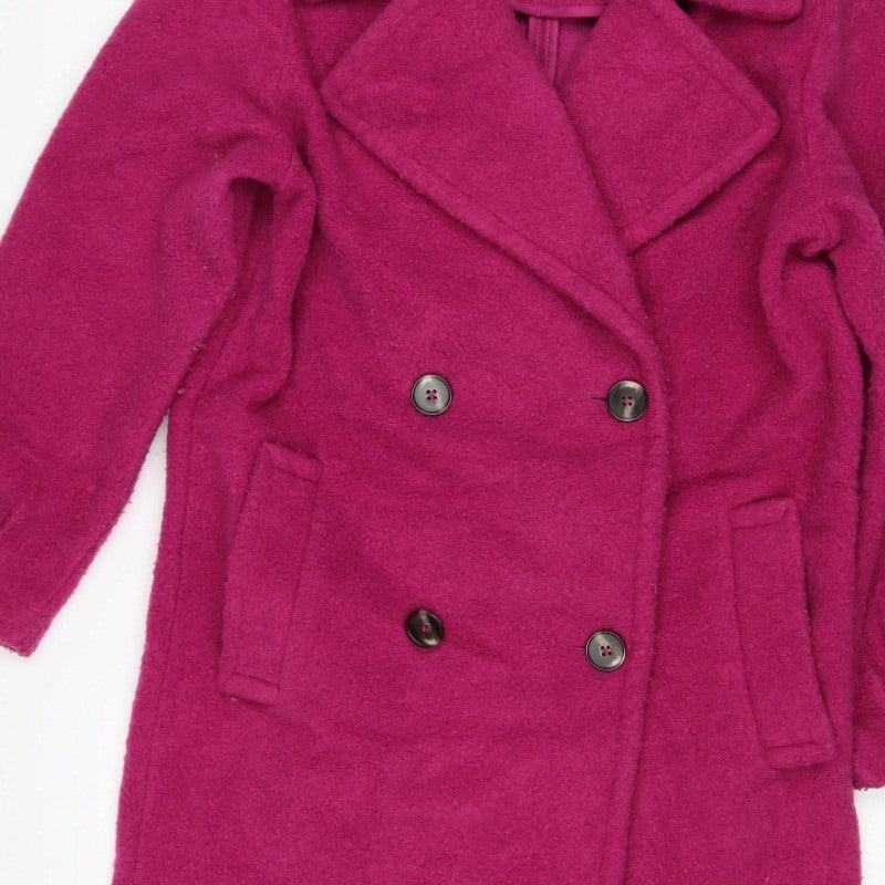 TU Women’s Pink Size S Double-Breasted Pea Coat Fleece Button Jacket
