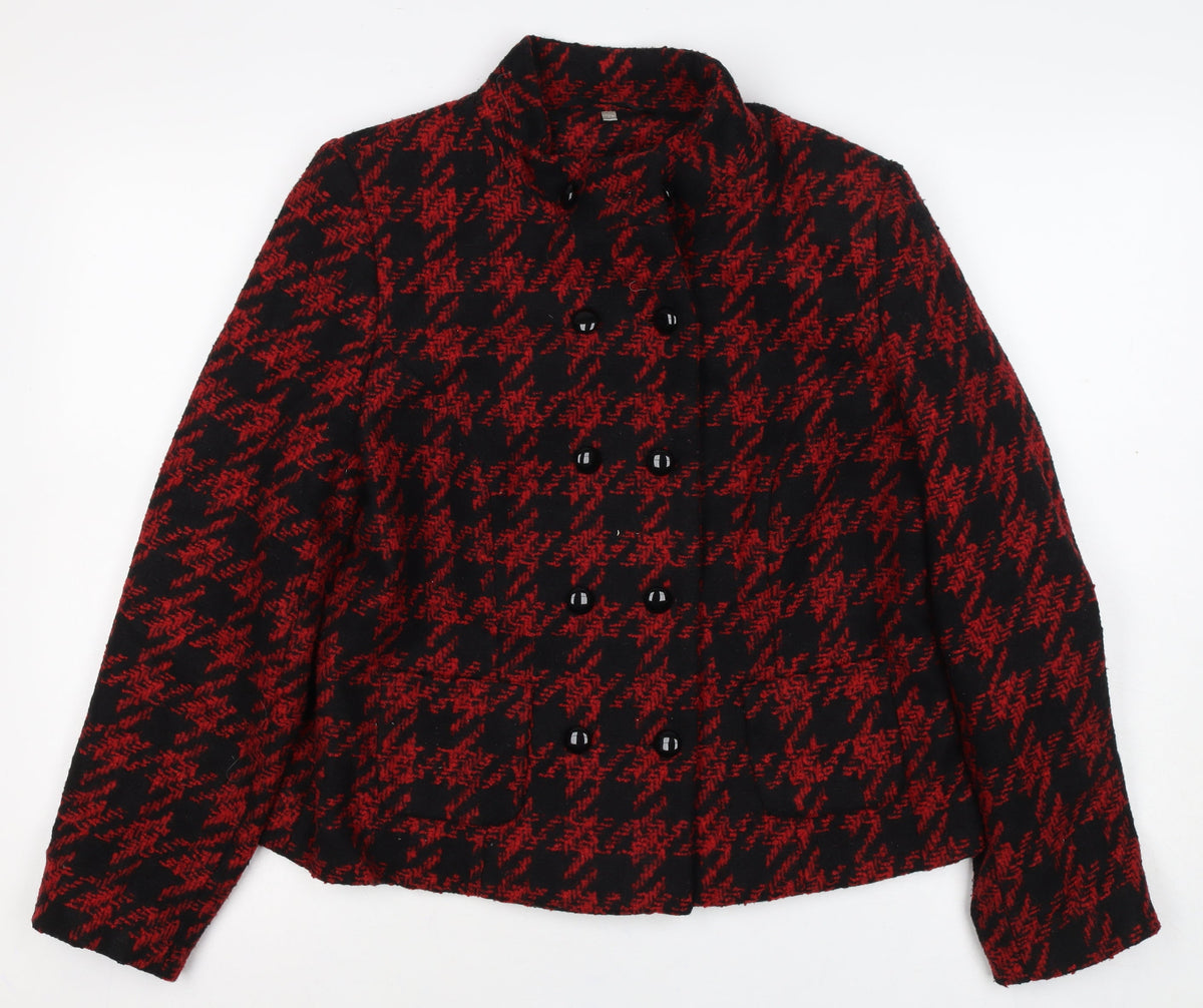 Mia Women’s Red Black Houndstooth Double-Breasted Blazer Size M