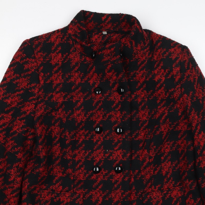 Mia Women’s Red Black Houndstooth Double-Breasted Blazer Size M