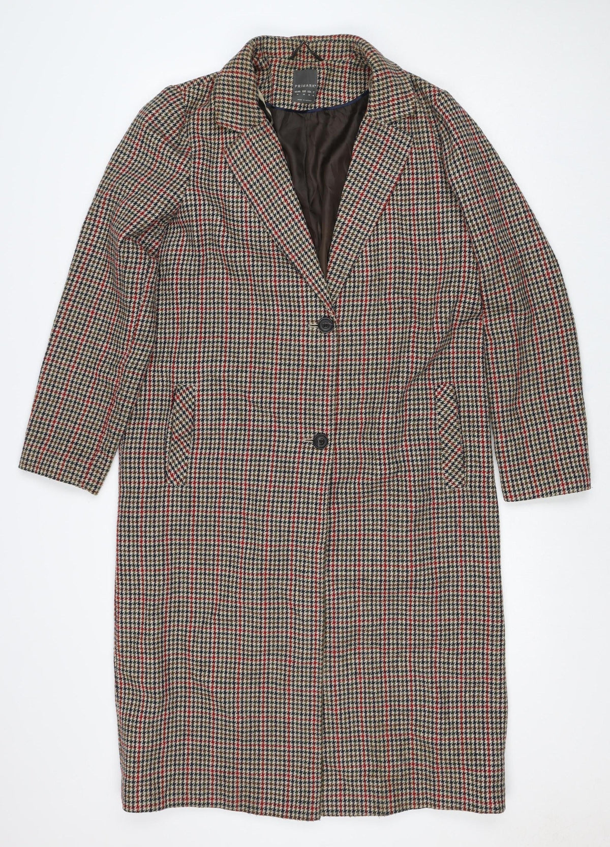 Primark Women’s Multicoloured Check Tweed Overcoat UK 14 Long