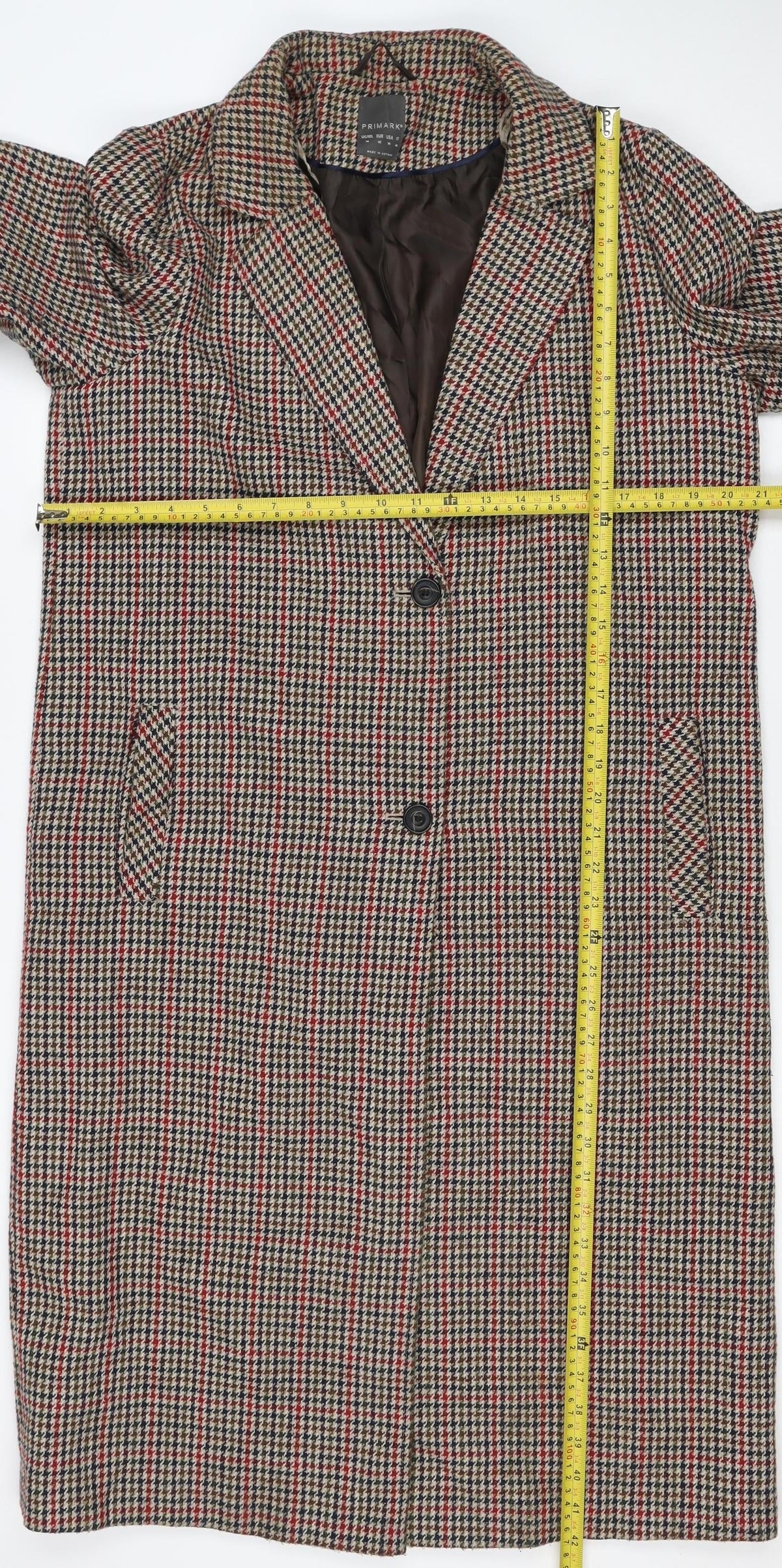 Primark Women’s Multicoloured Check Tweed Overcoat UK 14 Long