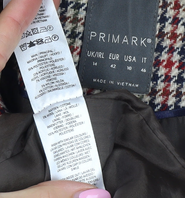 Primark Women’s Multicoloured Check Tweed Overcoat UK 14 Long