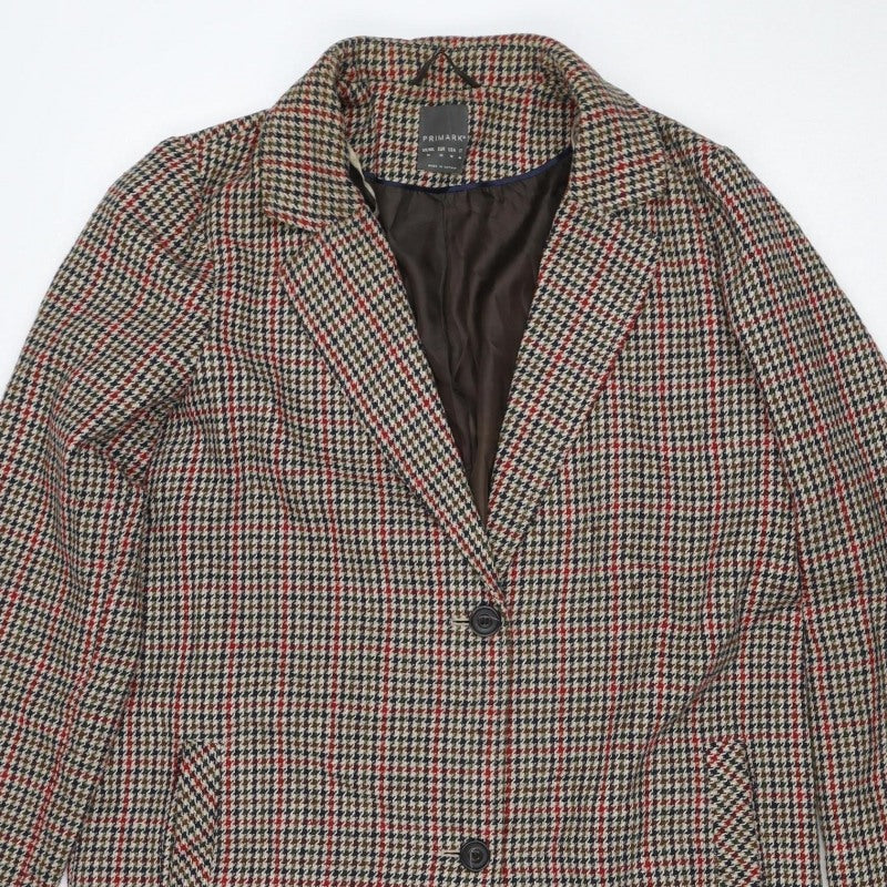 Primark Women’s Multicoloured Check Tweed Overcoat UK 14 Long