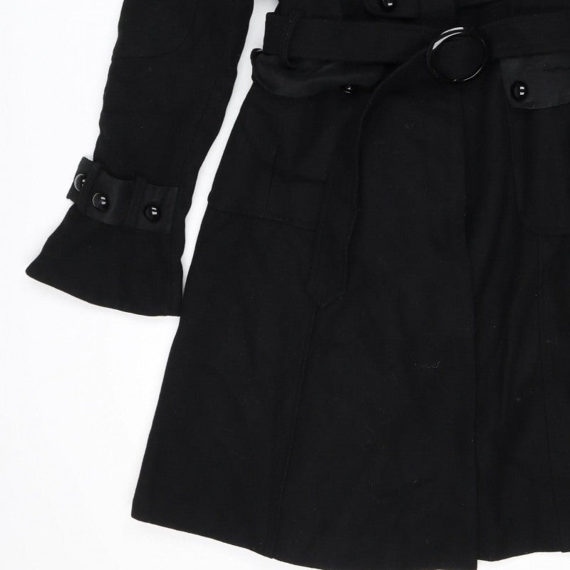 T.Sega Women’s Black Size 10 Military Belted Long Wool Blend Coat