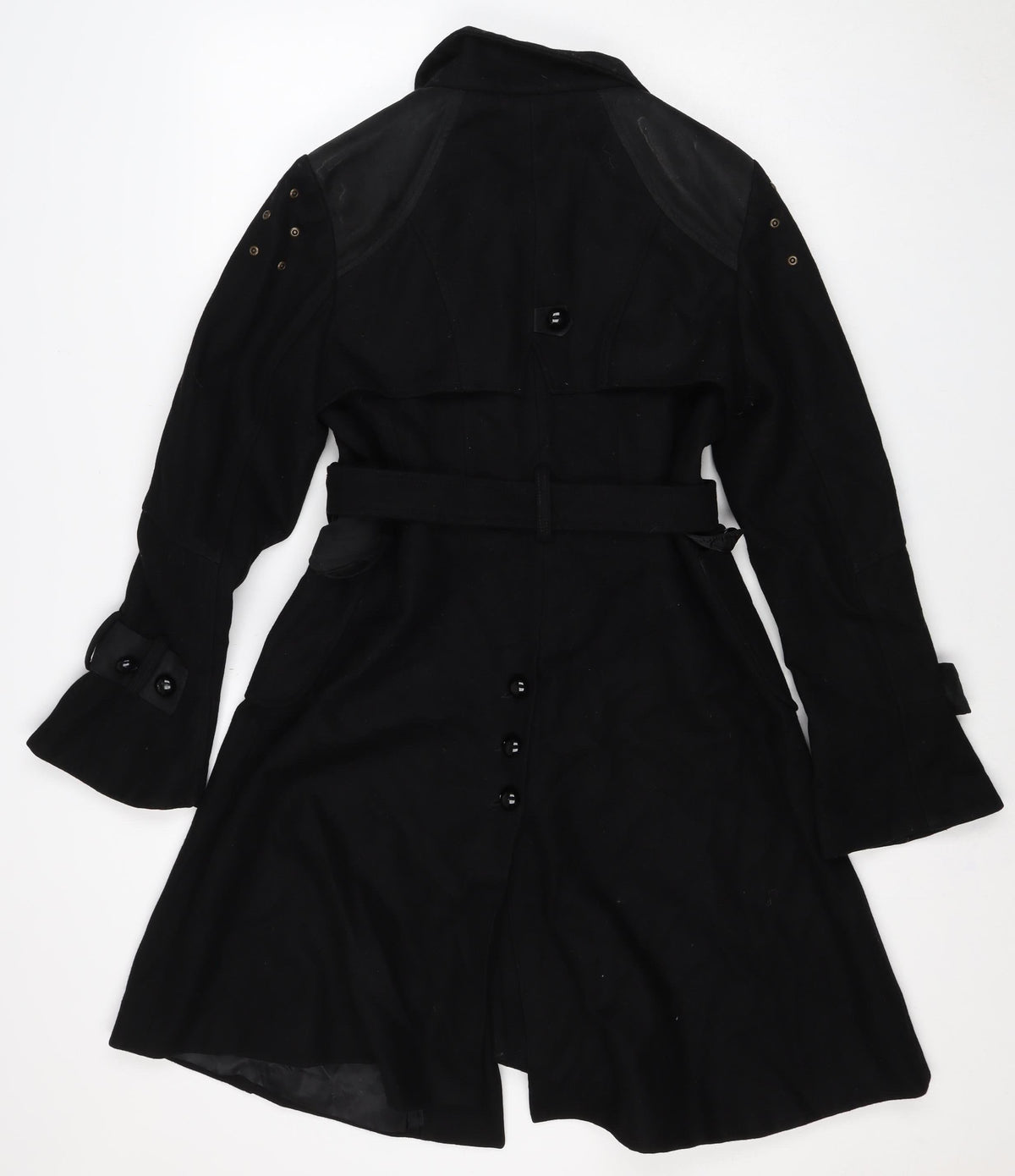 T.Sega Women’s Black Size 10 Military Belted Long Wool Blend Coat