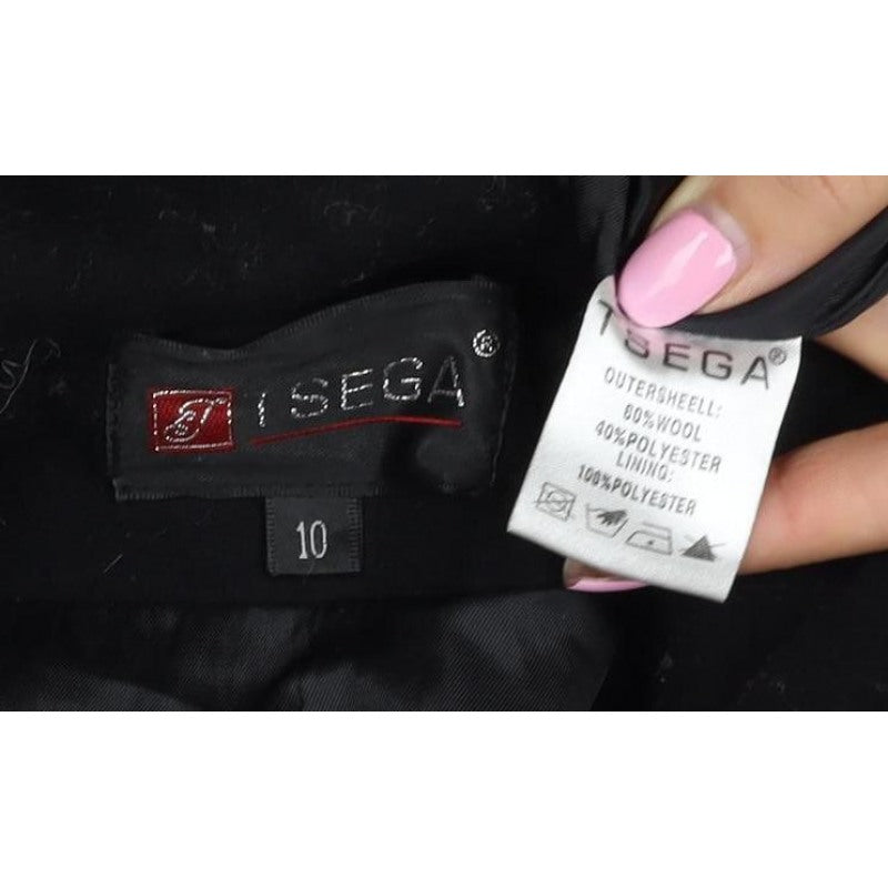 T.Sega Women’s Black Size 10 Military Belted Long Wool Blend Coat