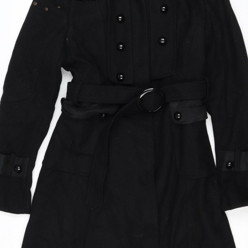 T.Sega Women’s Black Size 10 Military Belted Long Wool Blend Coat