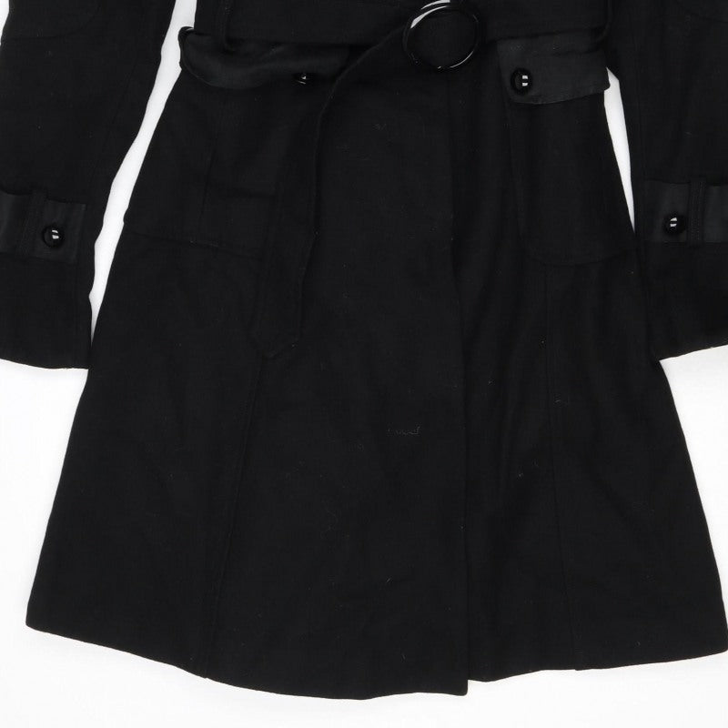 T.Sega Women’s Black Size 10 Military Belted Long Wool Blend Coat