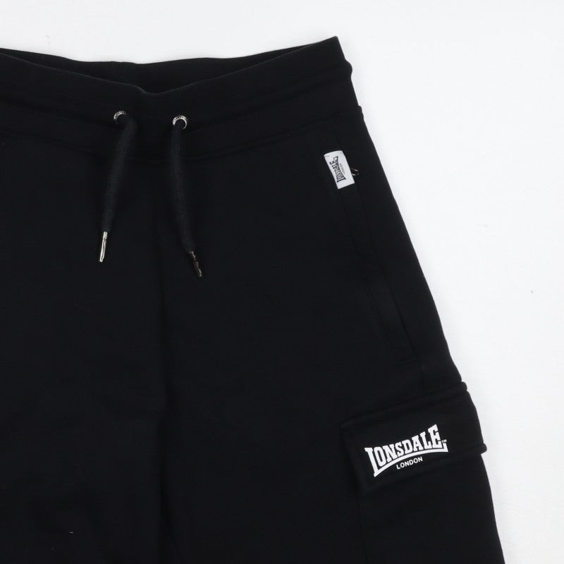 Lonsdale Men’s Black XS Cargo Sweat Shorts Drawstring Logo Pockets