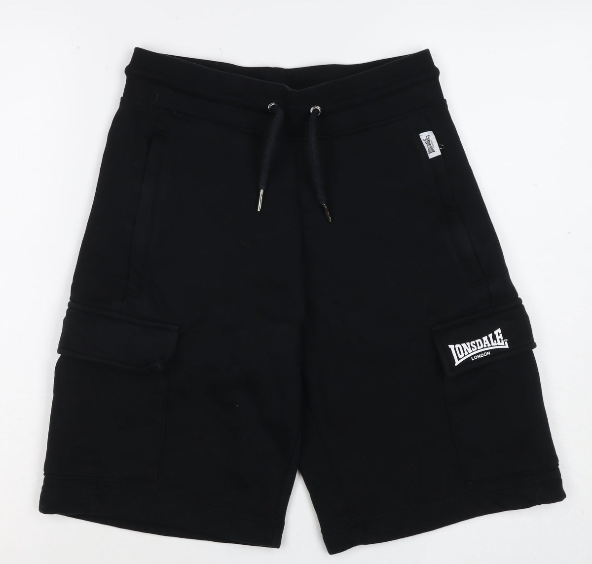 Lonsdale Men’s Black XS Cargo Sweat Shorts Drawstring Logo Pockets