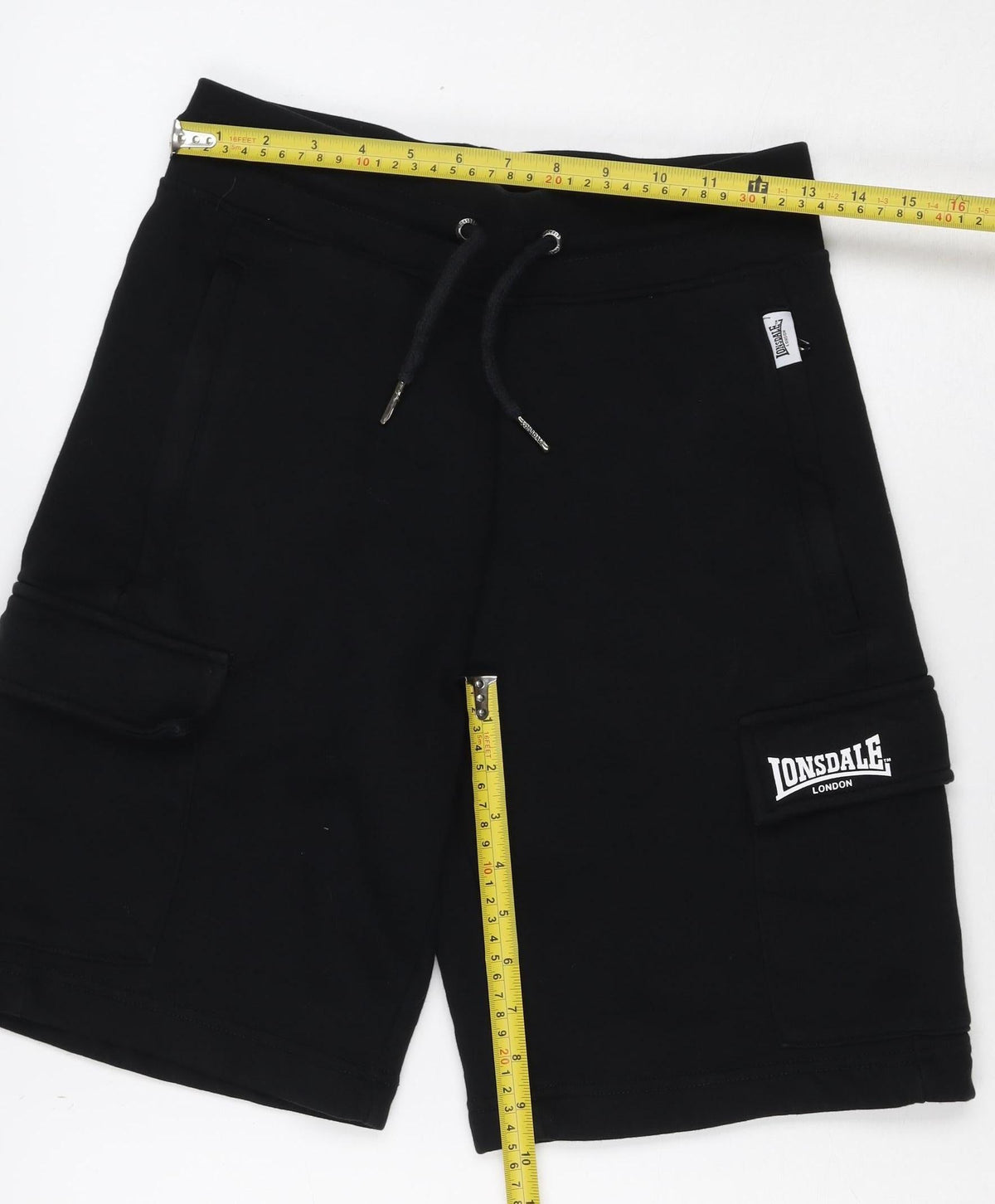 Lonsdale Men’s Black XS Cargo Sweat Shorts Drawstring Logo Pockets