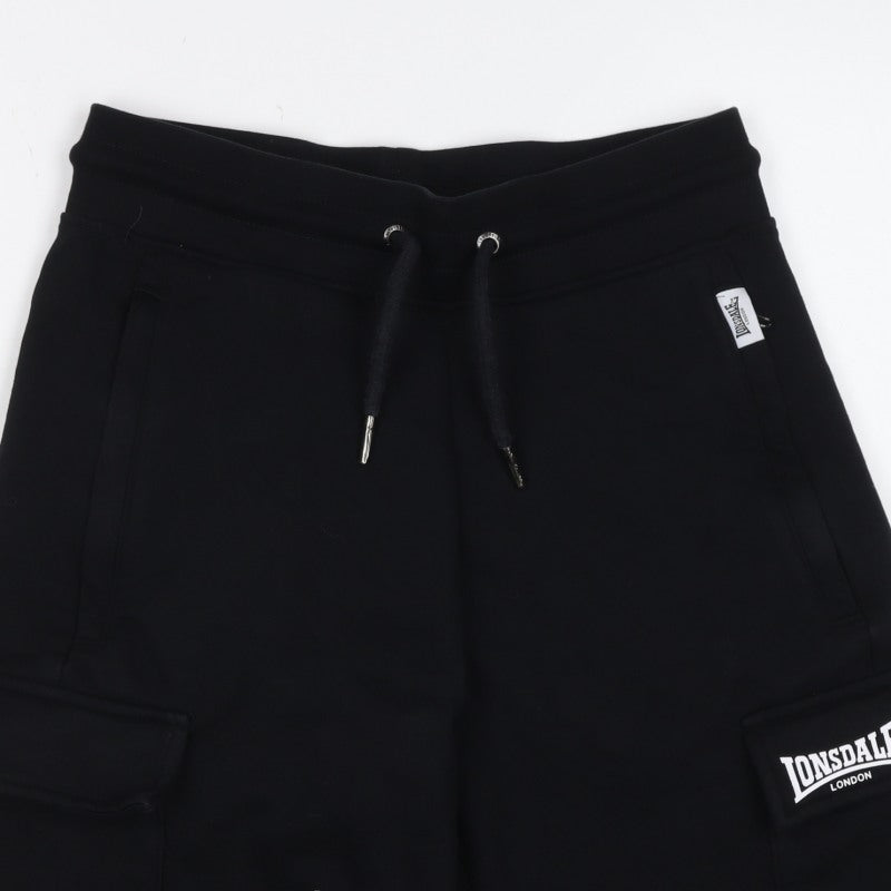 Lonsdale Men’s Black XS Cargo Sweat Shorts Drawstring Logo Pockets