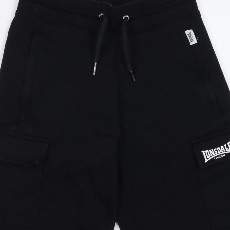Lonsdale Men’s Black XS Cargo Sweat Shorts Drawstring Logo Pockets