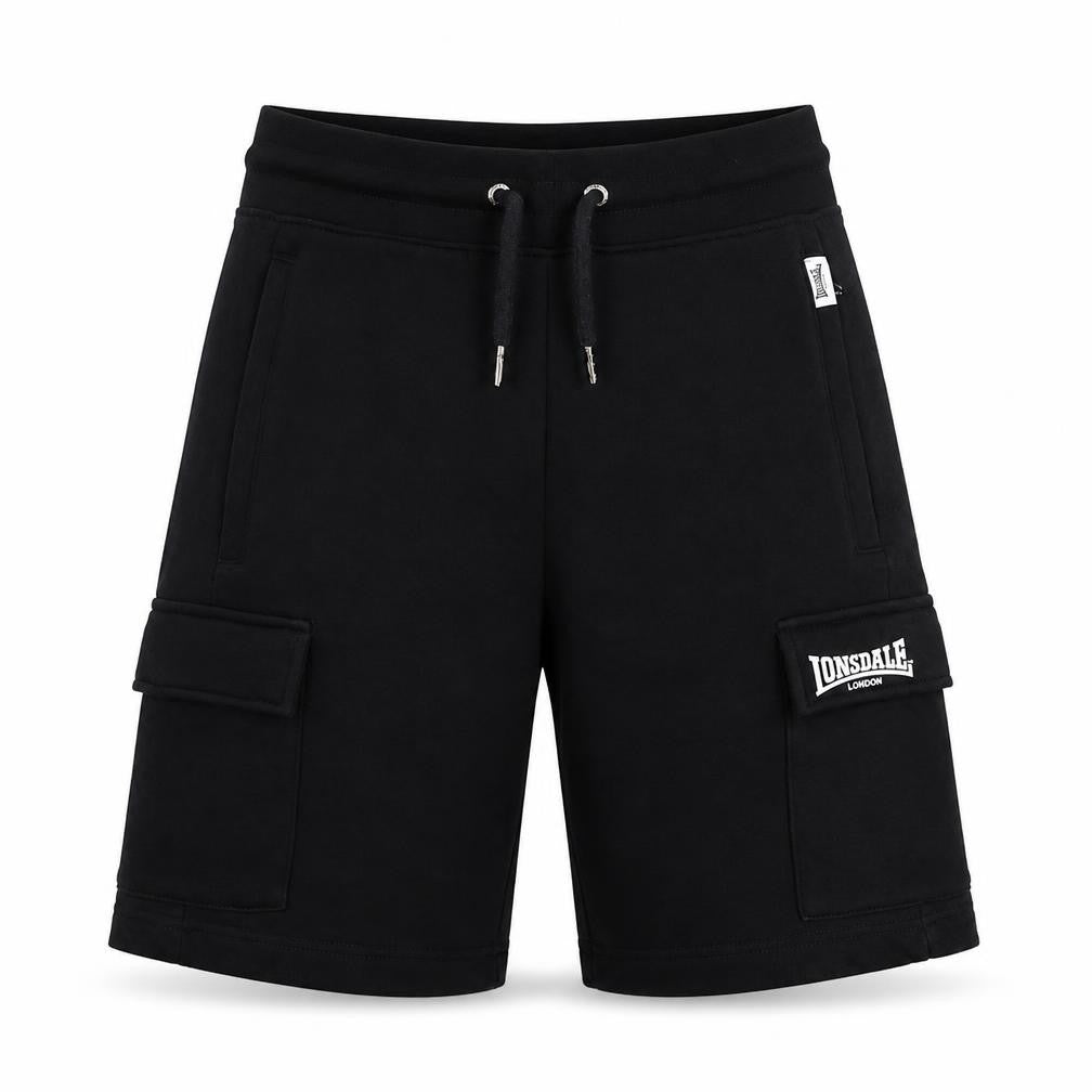 Lonsdale Men’s Black XS Cargo Sweat Shorts Drawstring Logo Pockets