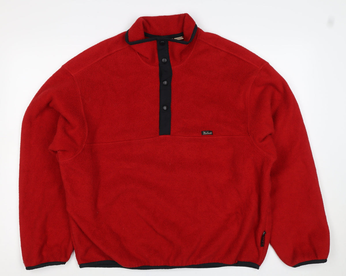 Woolrich Men's Red L Fleece Snap Pullover High Neck Sweatshirt