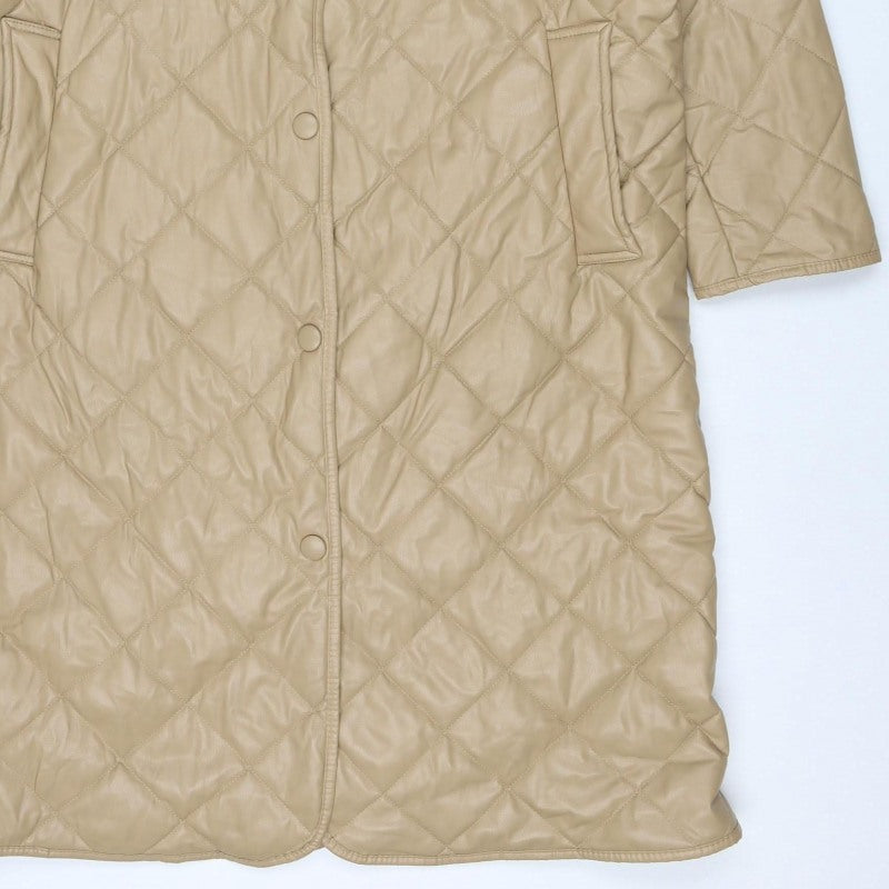 Zara Women Beige UK 14 Long Quilted Padded Snap Jacket