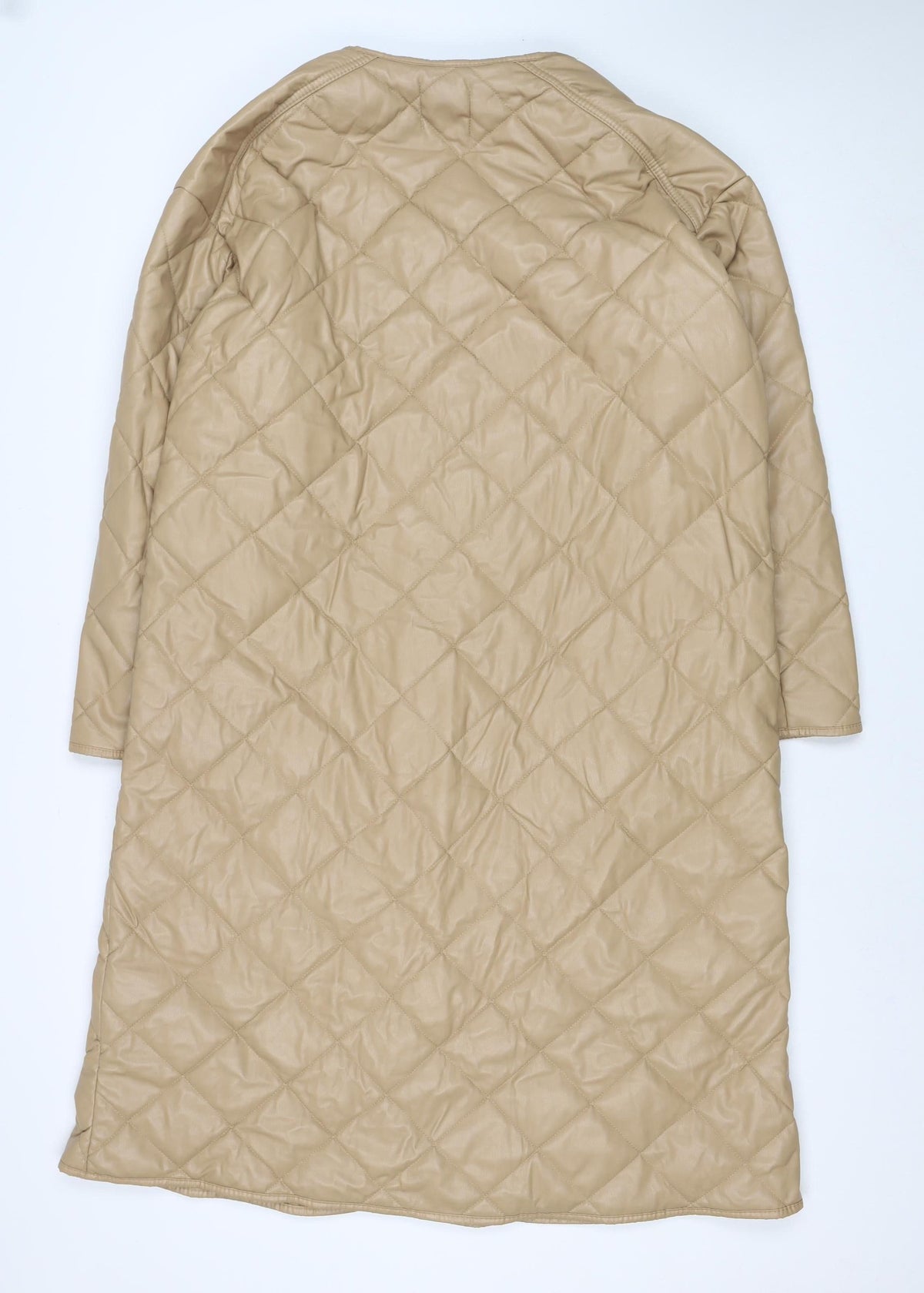 Zara Women Beige UK 14 Long Quilted Padded Snap Jacket