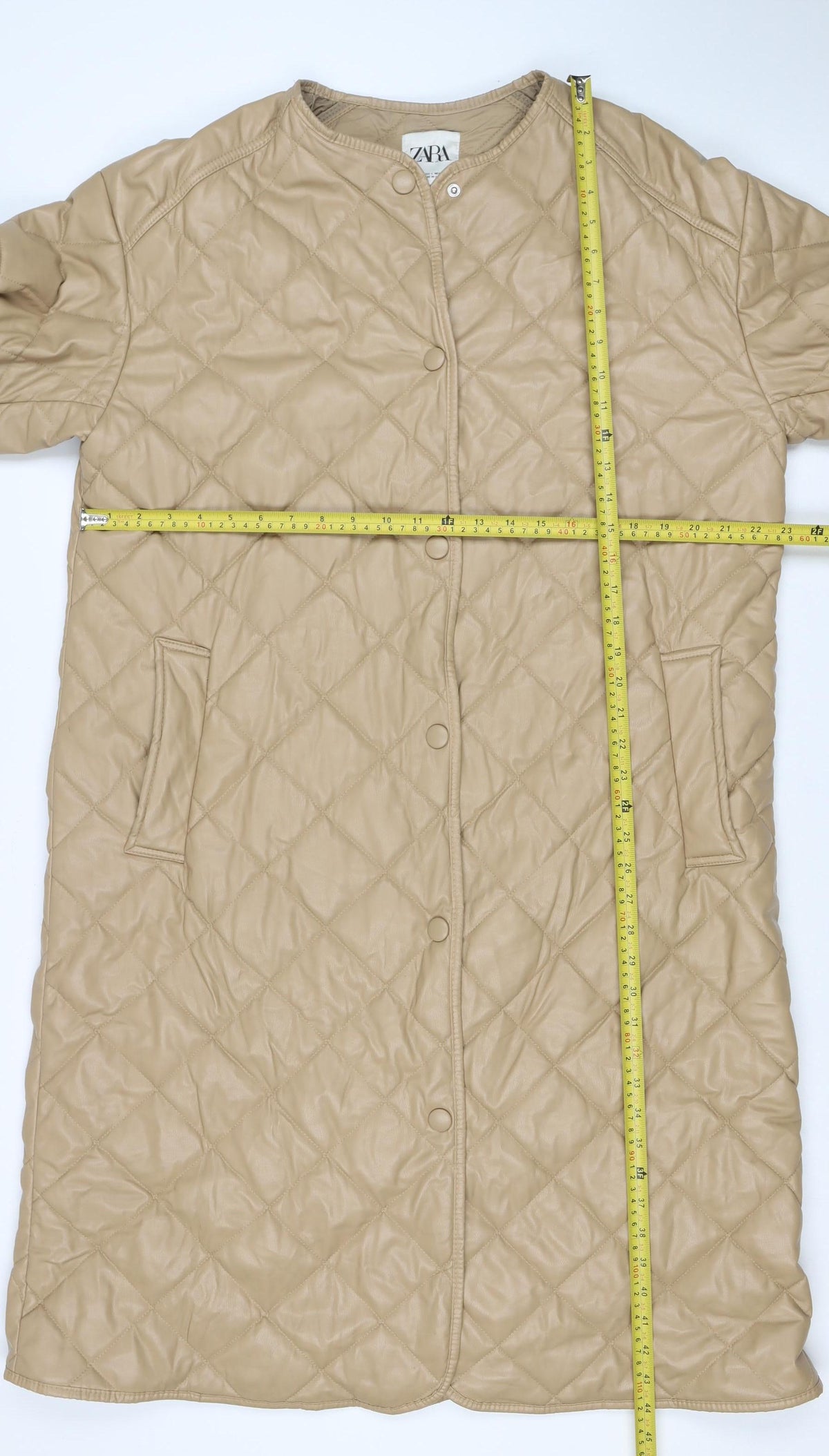 Zara Women Beige UK 14 Long Quilted Padded Snap Jacket