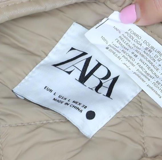 Zara Women Beige UK 14 Long Quilted Padded Snap Jacket