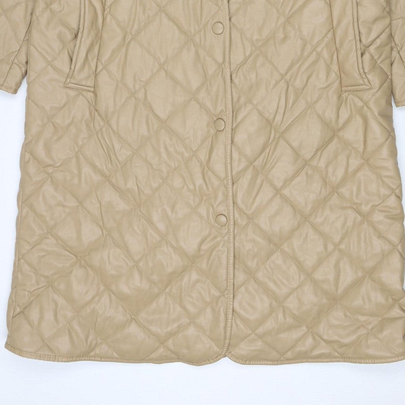 Zara Women Beige UK 14 Long Quilted Padded Snap Jacket