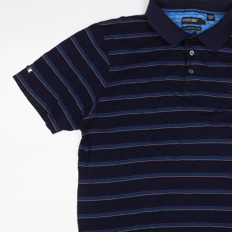 Maine Golf Men’s Blue Striped Cotton Polo Shirt Size M Short Sleeve